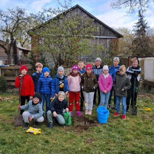 Dzień Ziemi Z okazji Dnia Ziemi uczniowie na terenie szkolnego podwórka zakładali mini sad.